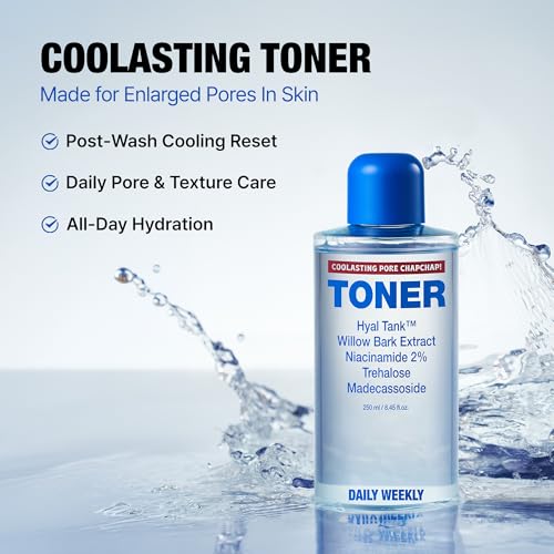 Daily Weekly Coolasting Toner | Korean Cooling Face Toner for Men, Pore Refining & Oil Control, Aftershave Toner (8.45 fl oz/250ml)