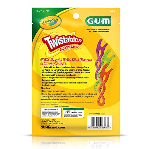 GUM Crayola Twistables Kids Floss Pick with Fluoride, 90 Count (4 Pack)