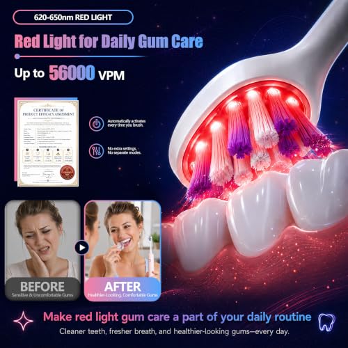 Red Light Electric Toothbrush Therapy for Gum Restore Tooth Health 2 led RedLight Brush Head, Pap & Enamel Repair Gum Revive Whitening Toothpaste, More Replaceable Toothbrush Heads Available for Sale