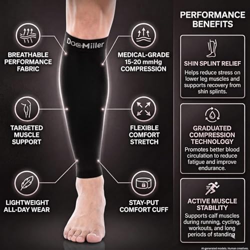 Doc Miller Calf Compression Sleeve for Petite Women & Men, 15-20 mmHg X-Large Beige