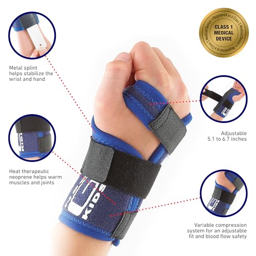 Neo-G Stabilized Kids Wrist Brace - For Carpal Tunnel, Juvenile Arthritis, Joint Pain, Tendonitis, Hand Sprains - Adjustable Compression - Class 1 Medical Device – One Size – Right Hand – Blue