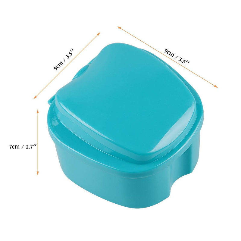 Coolrunner Denture Case, Denture Cup with Strainer, Denture Bath Box False Teeth Storage Box with Basket Net Container Holder for Travel, Retainer Cleaning (Green) Green
