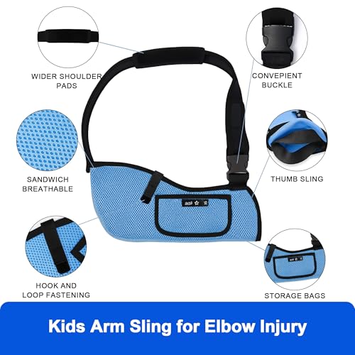 SPRING SEAON Kids Arm Sling Shoulder Immobilizer for Arm,Wrist,Elbow Injury Lightweight Breathable Sling with Adjustable Shoulder Strap Mesh Arm Support Brace for Children,Boys,Girls Blue XX-Small