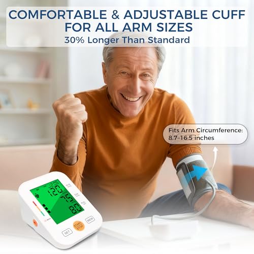 Panacare Blood Pressure Machine, Automatic Upper Arm Blood Pressure Monitor for Home use, 2x99 Readout and BP Cuff, 4.2" 3-Color Backlit Large Screen, Adjustable Large Cuff (8 to 16 inches), White