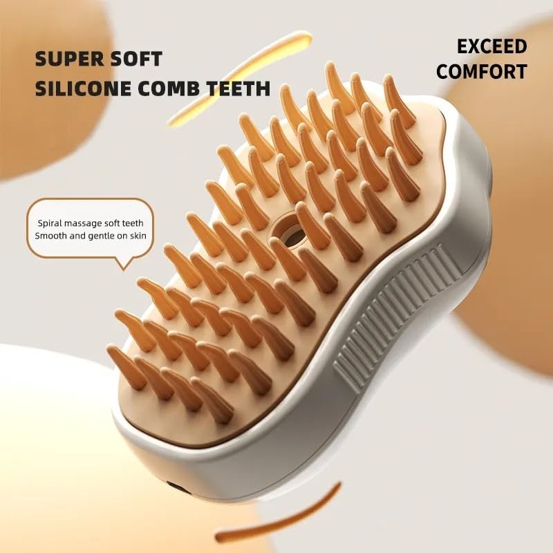 Pet Grooming Brush with Steam for Cats and Small dogs, a grooming comb with soft bristlles, Scented spray reservoir, Silicone bristles for a Massage effect, Hair Cleaning Tool. (Chocolate brown) - BeesActive Australia