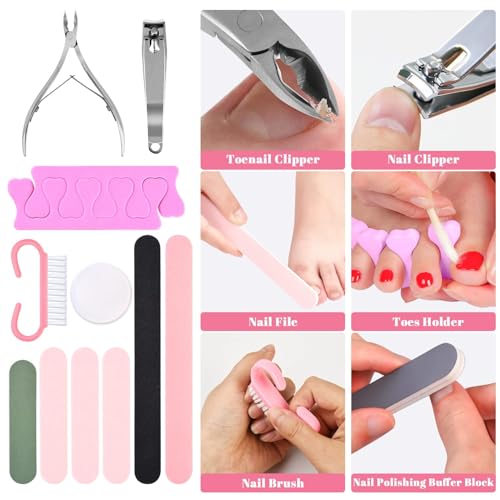 Professional Foot Care Kit, 30-Piece Pedicure Set with Foot File, Callus Shaver, Hard Skin Remover (Pink) Pink