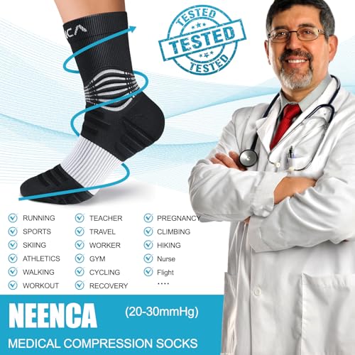 NEENCA Professional Compression Socks for Women Men Circulation, 20-30 mmHg Black White XX-Large