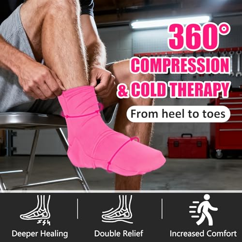 Reusable Cold Therapy Socks, Ice Pack for Feet Heels Injuries Swelling, Cold Pack Socks for Feet, Therapy Socks for Plantar Fasciitis, Neuropathy Chemotherapy, Pain Relief for Foot Ankle (Pink) Pink