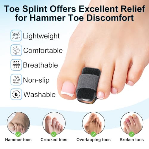 4pcs Hammer Toe Straightener with Aluminum Plate, Adjustable Hammer Toe Corrector for Women & Men,Toe Splints Wraps Relief for Curled, Bent Toes,Crooked & Broken Toes(Large) Large