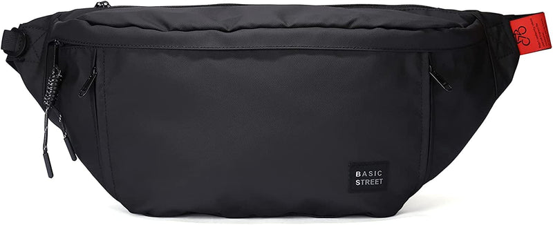 Large Crossbody Fanny Pack for Women Men,Water Resistant Waist Bag Pack with Adjustable Strap & 5-Zipper Pockets,Black B-Black(with 5 Zipper Pockets)