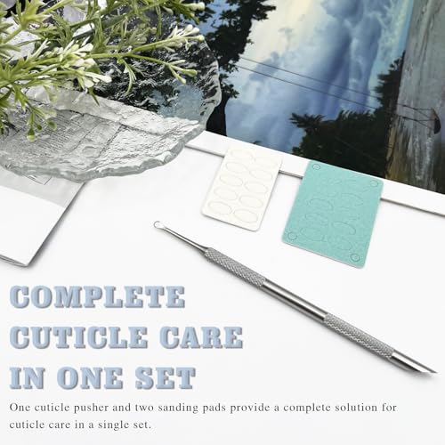 Stainless Steel Dual-Ended Cuticle Prep Tool with 100 & 180 Grit Sandpaper, Professional Manicure & Pedicure Nail Pusher
