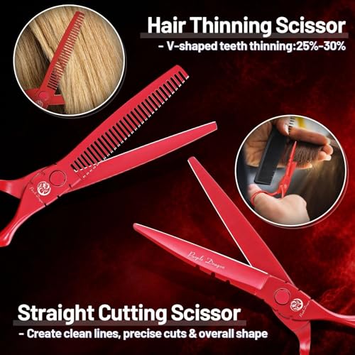 Purple Dragon 6 inch Hair Cutting Scissors Set with Bag for Barbers - Red 6 inches