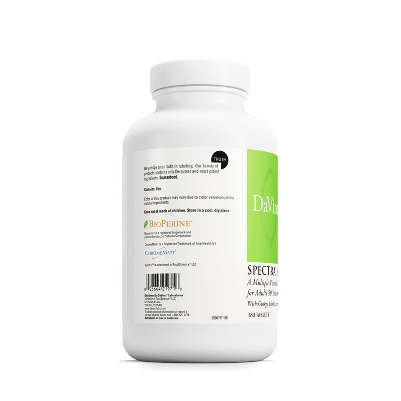 DAVINCI Labs Spectra Senior - Dietary Supplement for Cardiovascular, Ocular and Antioxidant Support - with Vitamins, Minerals, Coenzyme Q10, Ginkgo Biloba, Bilberry Extract and More - 180 Capsules