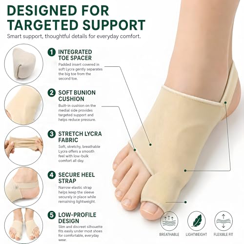 Bunion Corrector Sleeve for Women & Men, 1 Pair Beige Small