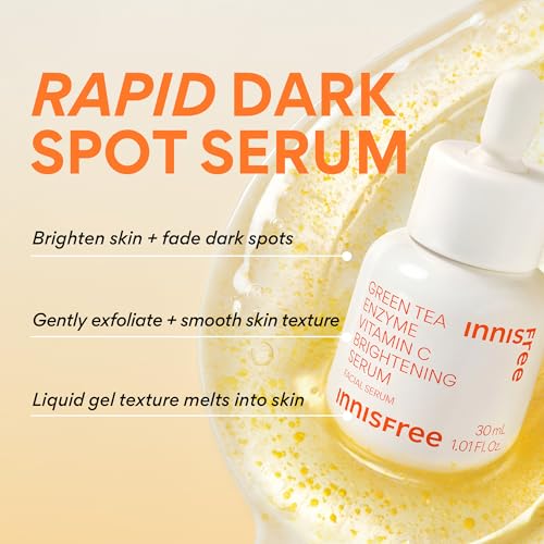 Innisfree Green Tea Enzyme Vitamin C Serum for Brightening Dark Spot Correction, Korean Face Serum for Radiant Glow 1.01 fl .oz. / 30ml: Full Size
