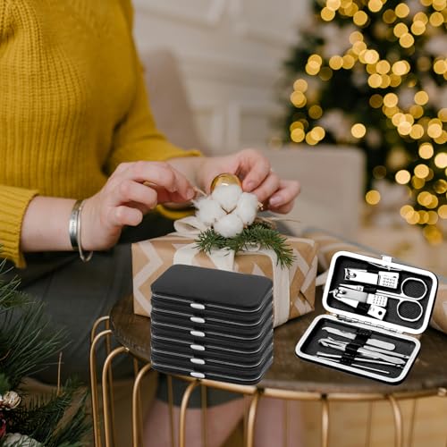 24 Pack Manicure Set in Bulk, Nail Fingernail Clippers Kit (8-in-1, Black) 4.3 in 24