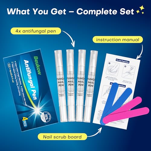 Nail Fungus Treatment Pen for Damaged Nails-Contains 25% Undecenoic Acid, Tea Tree Oils, along with Other Natural Ingredients, Mild and Non-Toenail Fungus Treatment Extra Strength 4pcs
