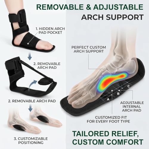 Upgraded Adjustable Night Splint, Relief for Plantar Fasciitis, Foot Drop, Achilles Tendonitis, Fits all foot size, Women & Men