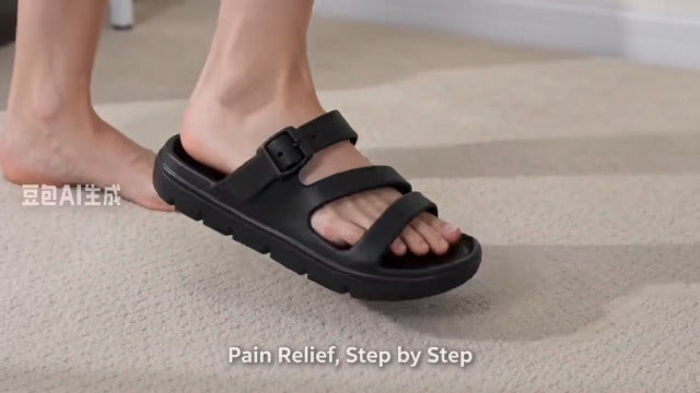 PIMIO Arch Support Sandals for Women Slip On Recovery Slides for Plantar Fasciitis Relief, Non-Slip Lightweight Slippers With Thick Cushion For Waking Foot Pain & All-Day Comfort 7 Black