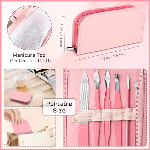 BLESWIN Manicure Pedicure Set, 12 Pcs Nail Care Kit for Women, Mens Nail Grooming Kit, Manicure & Pedicure Tools & Accessories, Pink Nail Kit Manicure Set Luxury Leather Case for Home Salon Use 1-Pink