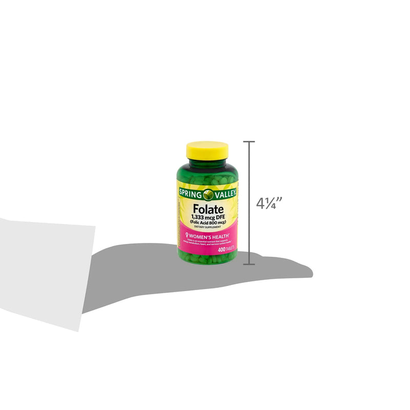 Folate 1,333 mcg. Spring Valley Folate Dietary Supplement, 1,333 mcg DFE | Folate Supplement for Women Pregnancy, Folic acid 800 Bundle with Luall's 45 Diabetes Decoded