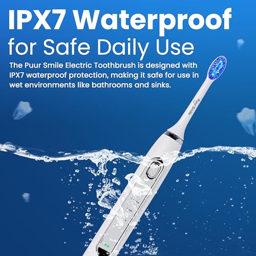 Soft Bristle Electric Toothbrush, Rechargeable with Wireless Charging by Puur Smile - 2 (Blue led) Brush Heads for Adults | 4 Cleaning Modes with Smart Timer, IPX7 Waterproof, Long-Lasting Battery