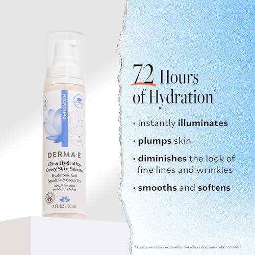 DERMA E Ultra Hydrating Dewy Skin Serum For Face, 2 Fl Oz Facial Treatment 2 Ounce (Pack of 1)
