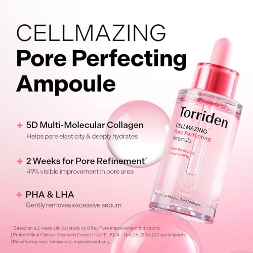Torriden CELLMAZING Pore Perfecting Ampoule 30ml (1.01 fl.oz.) | Improving Skin Elasticity | 5D Collagen, Peptide Complex, PHA, LHA | Korean Facial Serum, Korean Skin Care