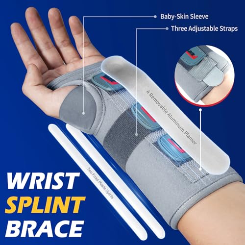 FEATOL Wrist Brace Splint Carpal Tunnel for Women Men, Night Wrist Sleep Support Brace, Left Hand, Small/Medium, Pain Relief for Sprain, Arthritis, Tendonitis Small/Medium (Pack of 1) Left Hand-Dark Grey