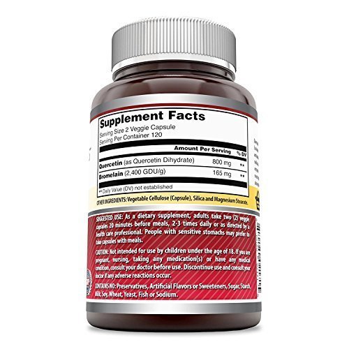 Amazing Nutrition Quercetin 800 Mg with Bromelain 165 Mg Veggie Capsules Supplement | Non-GMO | Gluten Free | Made in USA | Suitable for Vegetarians (240 Count) 240 Count