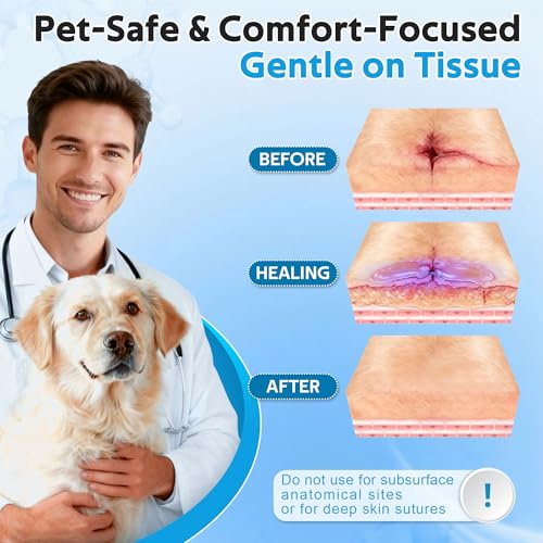 Veterinary Surgical Skin Glue, Strong Surgical Adhesive with 10 Precise Applicators, Blue Tinted Fast Acting Waterproof Wound Closure for Pets Dogs Cats, Pain Free & Stress Free(1 Pack,3ml) 1 3ml