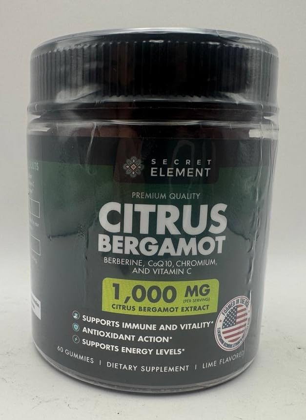 Citrus Bergamot 1000MG Gummies for Women and Men, Citrus Bergamot Extract with Berberine, CoQ10, Chromium & Vitamin C, Metabolic & Antioxidant Support, Sugar Free, Vegan, Lime Flavor, 60 Gummies 60 Count (Pack of 1)