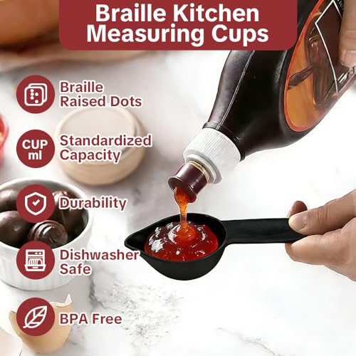 8-Piece Braille Measuring Set with Raised Braille Markings for Blind Black-8 Pieces