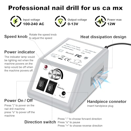 LAVAED Professional Electric Nail Drill Machine Kit - Low Noise Vibration with 156pcs Sanding Bands for Acrylic Nail Drill, Gel Art Remover, Polisher, Manicure, Pedicure Pale Grey
