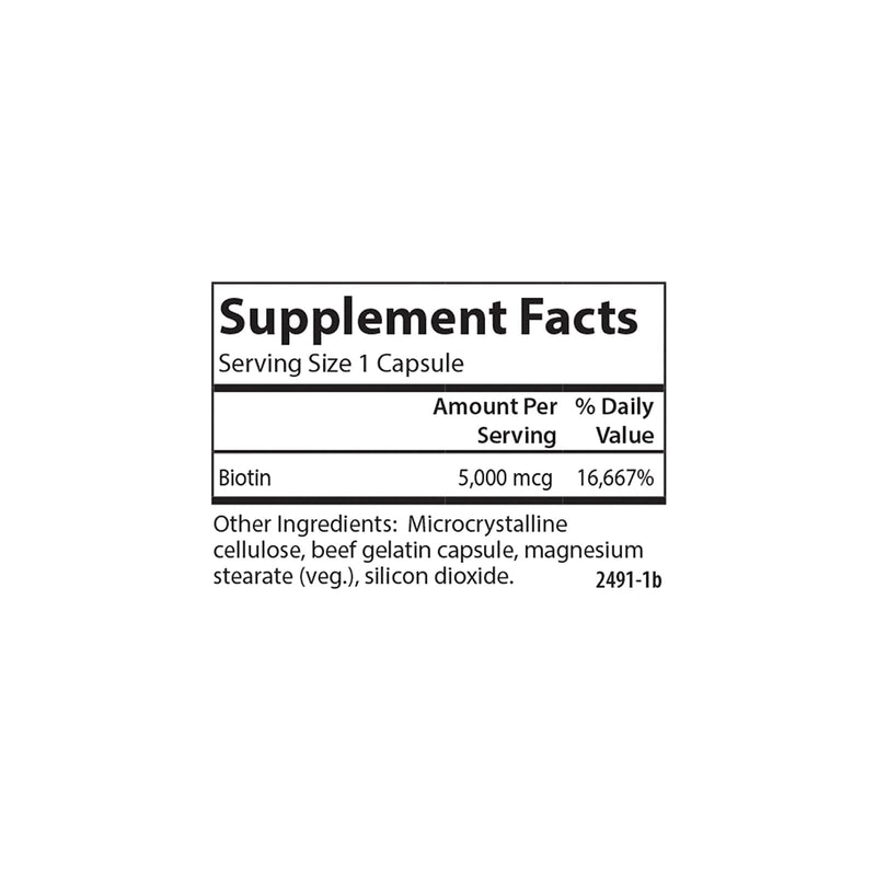 Carlson Biotin, 5000 mcg, Healthy Hair, Strong Nails, 50 Capsules | Skin health; Energy Production 50 Count (Pack of 1)