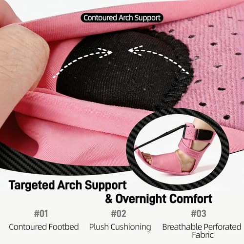 Plantar Fasciitis Night Splint, Adjustable Single Pull Strap Dorsiflexion Brace for Plantar Fasciitis Relief, Foot Drop, Achilles Tendonitis & Heel Pain (Pink)