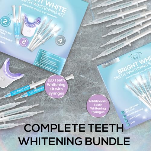 Venus Visage LED Teeth Whitening Kit and Teeth Whitening Gel Syringes Refill (8 Pack, 0.1 fl oz) - Carbamide Peroxide Teeth Whitener Bundle, Low Sensitivity and Enamel-Safe for a Brighter Smile