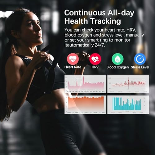 Smart Health Ring for Women Men, Fitness Tracker Ring with Heart Rate, Blood Oxygen, Sleep Tracker, Step Tracker, No Subscription Fee, IP68 Waterproof Smart Ring for iphone & Android (Black, 6#) Black 6#