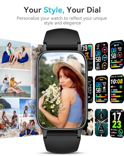 Fitness Tracker for Women Men, Activity Smart Watch Compatible with Android iPhone, Step Counter with 110+ Sports, Sleep Monitor, Calorie Counter, IP68 Waterproof (Black, 1.57) Black