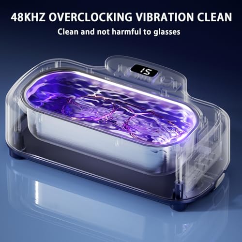 Ultrasonic Retainer Cleaner Machine, 48kHz 420ML Jewelry Cleaner with Purple lamp care & Mirror, 3 Modes for Toothbrush Heads,Dentures, Eyeglasses, Ornament, Efficient 360° Deep Cleaning (White) White