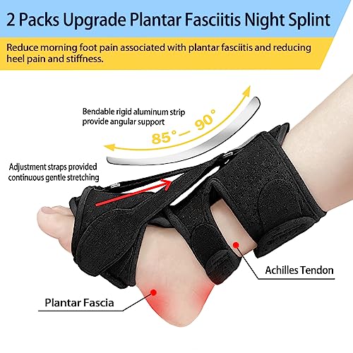 2 Pack Plantar Fasciitis Night Splint,Relieve Foot Pain Morning Foot Pain Achilles Tendinitis Foot Drop, Women & Men (Black) 2