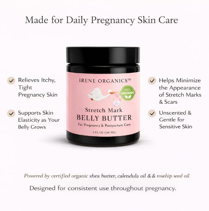 Organic Belly Butter for Pregnancy Stretch Mark Prevention and Treatment by Irene Organics - Award Winning Anti Stretch Mark Tummy Balm For Pregnancy and Postpartum 4oz - Hydrating Bump Cream 4 Fl Oz (Pack of 1) - BeesActive Australia