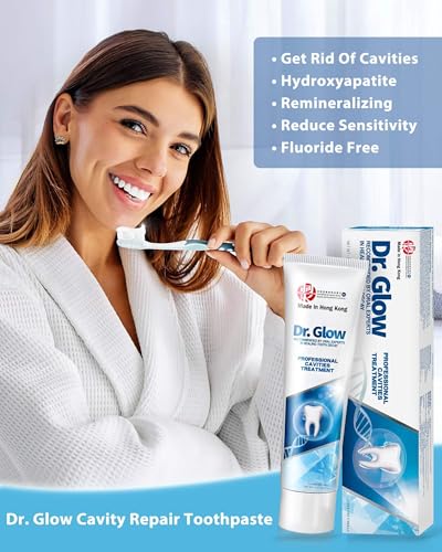 Dr. Glow Adult Cavity Repair Toothpaste, Cavity Reversing Hydroxyapatite Toothpaste, Cavity Filler for Tooth Remineralization, Tooth Decay Treatment Repair, Enamel Repair Cavity Remover, Fluoride Free 3.52 Ounce (Pack of 1)