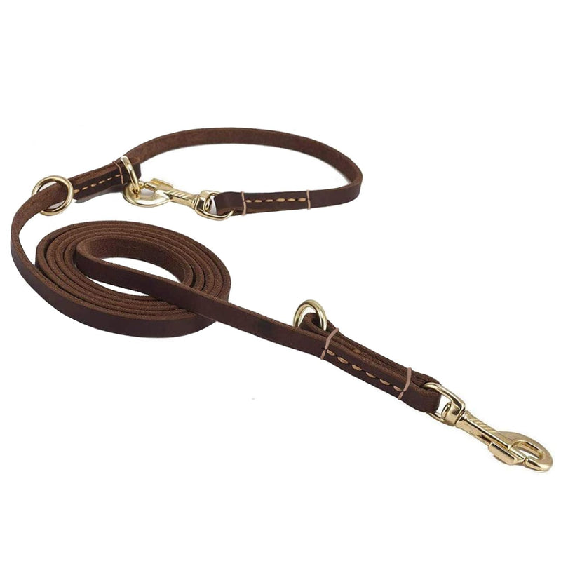 Multi Function 8ft Leather Dog Leash, Genuine Leather Hands Free Leash for Small, Medium and Large Dogs Brown 8ft*1/2inch