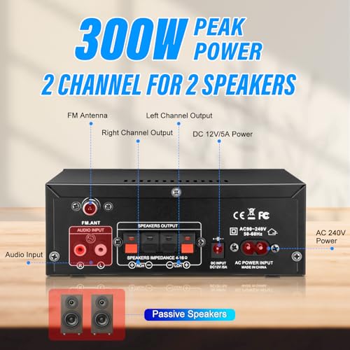 Daakro AK45 Stereo Audio Amplifier 300W Bluetooth 5.1