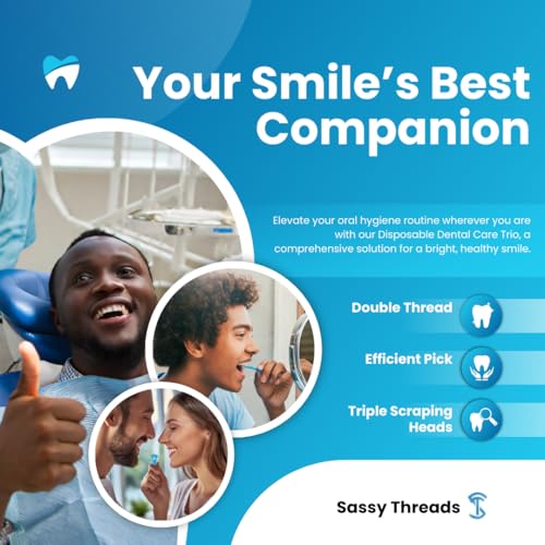 3-in-1 Complete Dental Care Set (5 Pack - 250 Count): Double Thread Floss Picks, Toothpicks, and Tongue Scraper - Your Oral Hygiene Solution with Disposable Floss Sticks for On The Go or Travel 5
