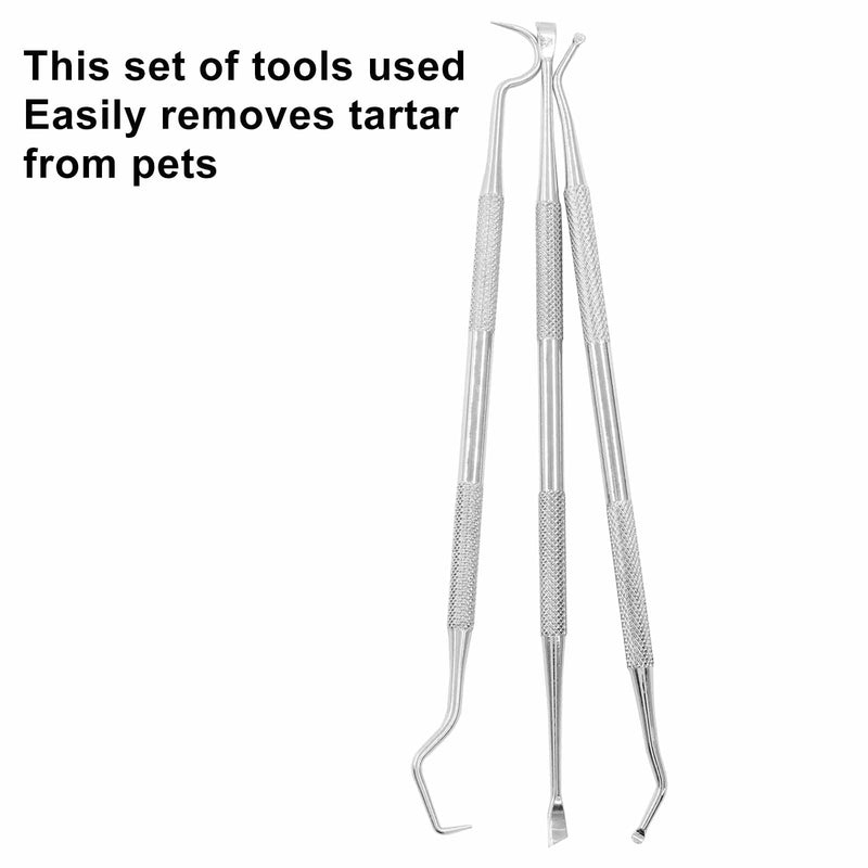 3 Pieces Stainless Double Headed Tarter Removing Tool, Pet Dog Teeth Cleaner Tool Kit for Cats and Dogs, Silver