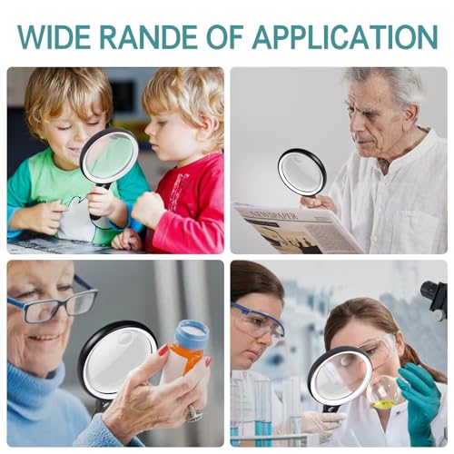 Large Magnifying Glass with 37 LED Light, 10X 20X 45X Handheld Illuminated White & Black Magnifier with Light (No Case)