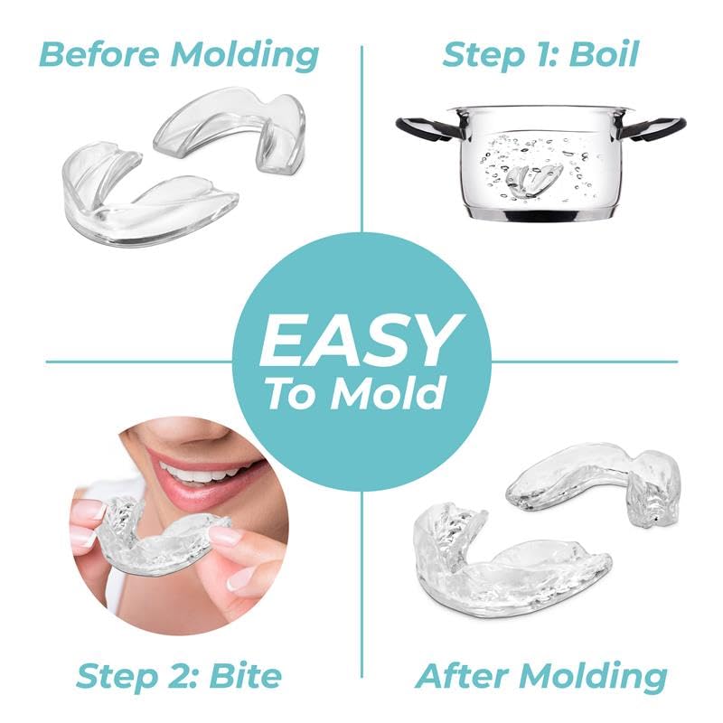 Dental Mouthguard for Bruxism, Teeth Grinding and Clenching, Pack of 6 in 3 Different Sizes Moldable, Trimmable Premium Quality Dental Night Guard for Teeth Grinding and Stops Bruxism - BeesActive Australia
