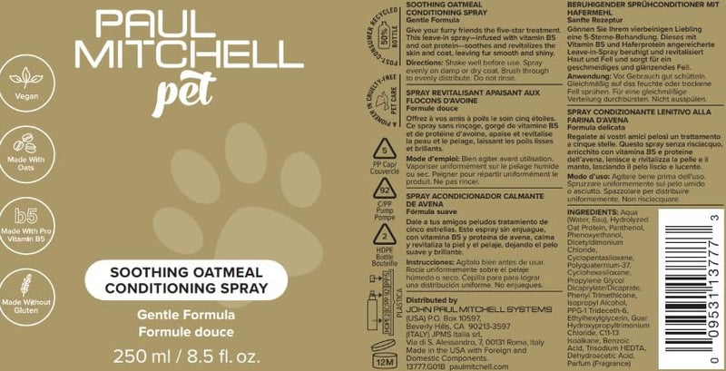 Paul Mitchell Pet Soothing Oatmeal Conditioning Spray, Gentle Formula, 8.5 fl.oz. - BeesActive Australia
